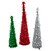 4 Ft. - 6 Ft. Collapsible Red, White & Green Tinsel Christmas Tree Set - 3 Pc. Image 1