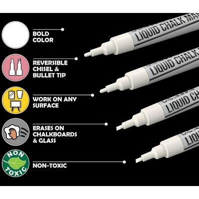4-Pack Fine Tip White Chalk Markers - Includes 2 3mm Reversible Bullet, Chisel Tips - Works on Chalkboard, Blackboard Image 3