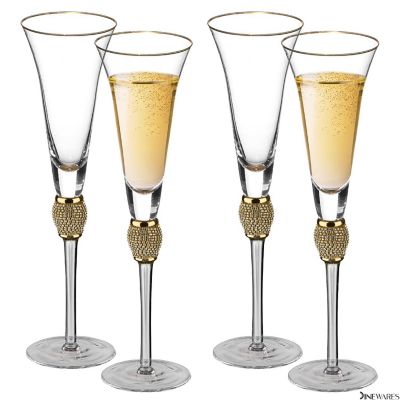 4 Pc Set Gold-Rimmed Champagne Glasses Image 1