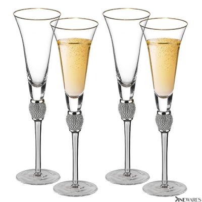 4 Pc Silver-Rimmed Champagne Glasses Image 1