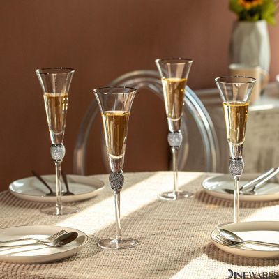 4 Pc Silver-Rimmed Champagne Glasses Image 1