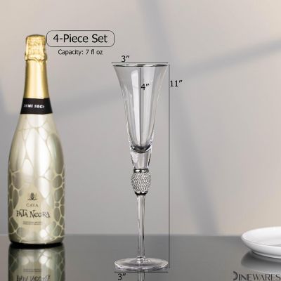 4 Pc Silver-Rimmed Champagne Glasses Image 2