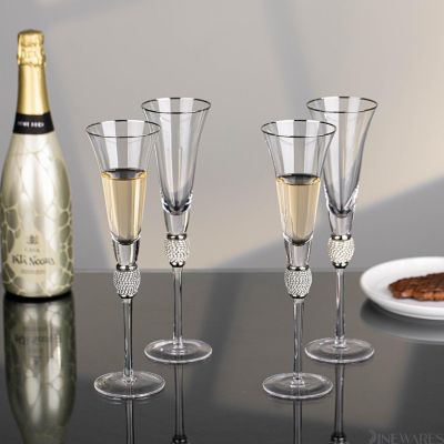 4 Pc Silver-Rimmed Champagne Glasses Image 3