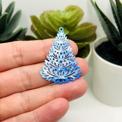 4 Pcs Blue Christmas Tree Charms Image 1