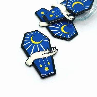 4 Pcs Blue Coffin with Moon Charms Image 1