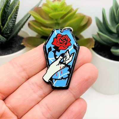 4 Pcs Blue Coffin with Rose Charms Image 1