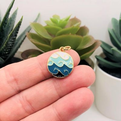 4 Pcs Blue Enamel Ocean Wave Charms Image 1