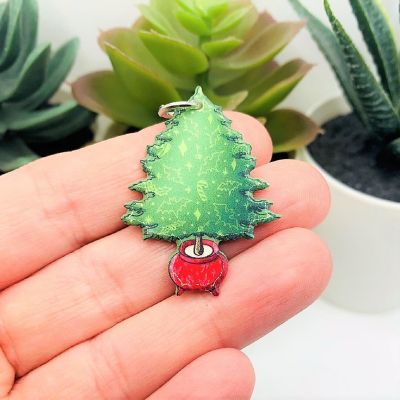 4 Pcs Christmas Tree in Cauldron Charms Image 1