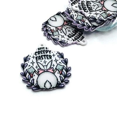 4 Pcs Creepy Easter White Bunny Charms Image 1