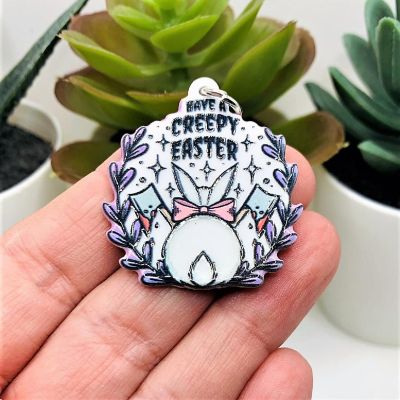 4 Pcs Creepy Easter White Bunny Charms Image 1