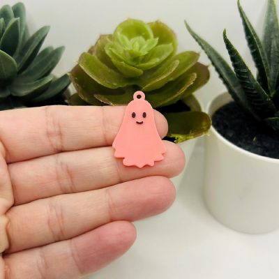4 Pcs Cute Pink Smiling Ghost Charms Image 1