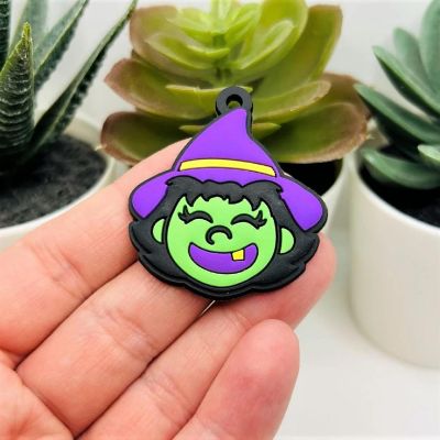 4 Pcs Cute PVC Plastic Witch Pendant Image 1