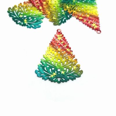 4 Pcs Filigree Christmas Tree Charm Image 1