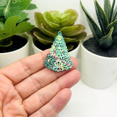 4 Pcs Filigree Christmas Tree Charm Image 1