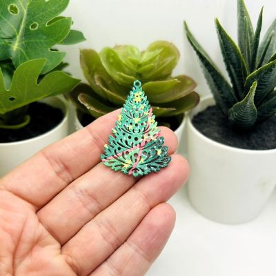 4 Pcs Filigree Christmas Tree Charm Image 2
