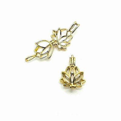 4 Pcs Gold Lotus Diffuser Lockets Image 1