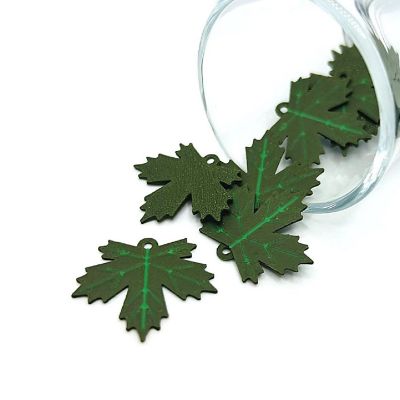 4 Pcs Green Maple Leaf Charms Image 1