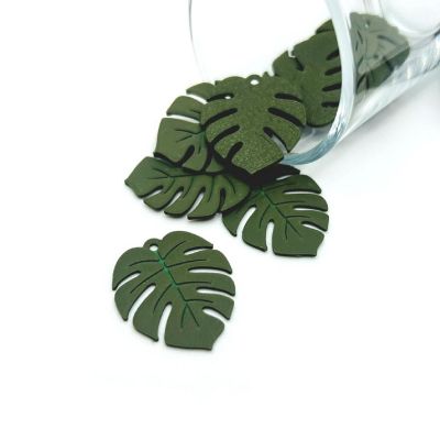 4 Pcs Green Monstera Leaf Charms Image 1