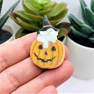 4 Pcs Halloween Cat in Pumpkin Charms Image 1