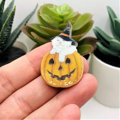 4 Pcs Halloween Cat in Pumpkin Charms Image 2