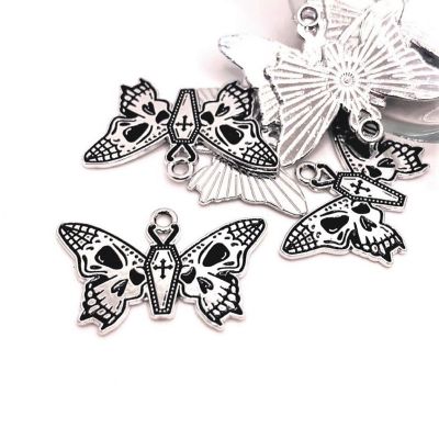 4 Pcs Halloween Silver Moth Charms Image 1