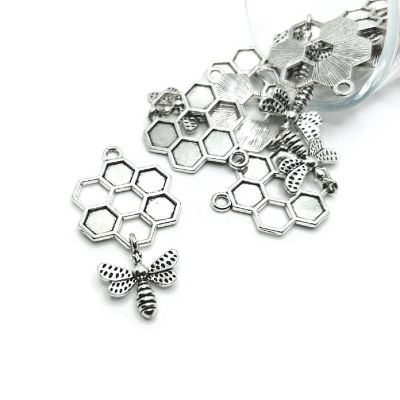 4 Pcs Honeycomb Charms with Hanging Bee Image 1
