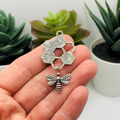 4 Pcs Honeycomb Charms with Hanging Bee Image 2