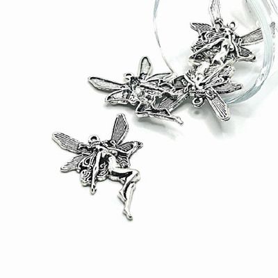 4 Pcs Large Silver Fairy Pendants Image 1