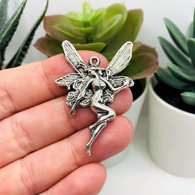 4 Pcs Large Silver Fairy Pendants Image 1