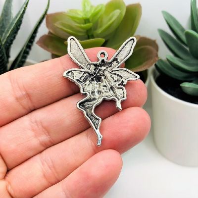 4 Pcs Large Silver Fairy Pendants Image 2