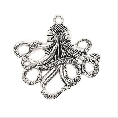 4 Pcs Large Silver Octopus Pendants Image 1