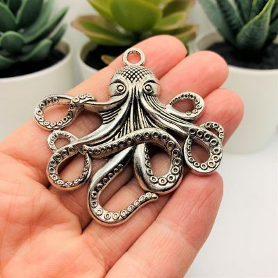 4 Pcs Large Silver Octopus Pendants Image 1