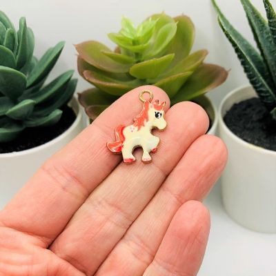 4 Pcs Pink and White Unicorn Charms Image 1