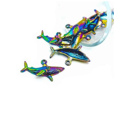 4 Pcs Rainbow Oil Slick Shark Charms Image 1