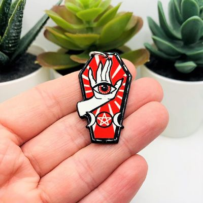 4 Pcs Red Coffin with Seeing Eye Charms Image 1