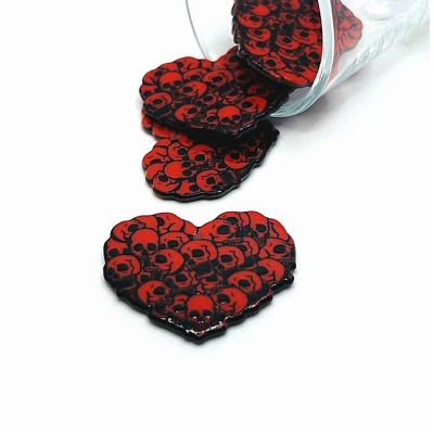 4 Pcs Red Heart with Skulls Charm Image 1