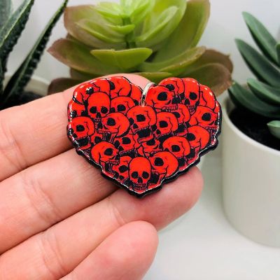 4 Pcs Red Heart with Skulls Charm Image 1