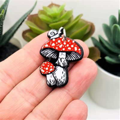 4 Pcs Red Mushroom with Snail Charms Image 1