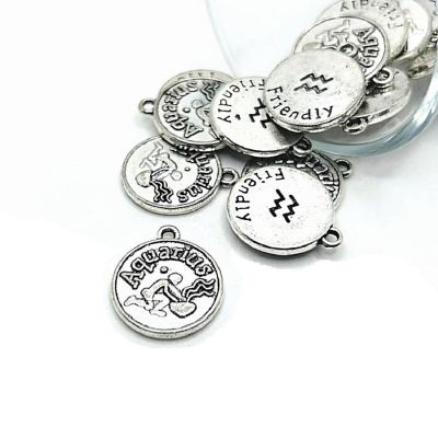 4 Pcs Silver Aquarius Zodiac Charms Image 1