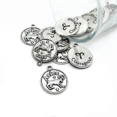 4 Pcs Silver Aries Zodiac Coin Charms Image 1