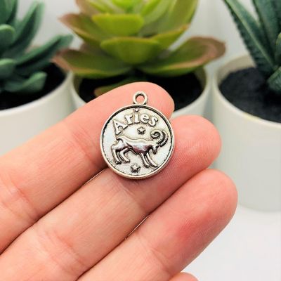 4 Pcs Silver Aries Zodiac Coin Charms Image 1
