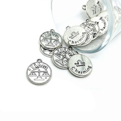 4 Pcs Silver Libra Zodiac Coin Charms Image 1