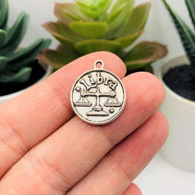 4 Pcs Silver Libra Zodiac Coin Charms Image 1