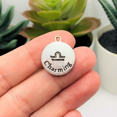 4 Pcs Silver Libra Zodiac Coin Charms Image 2