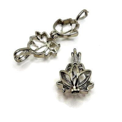 4 Pcs Silver Lotus Diffuser Lockets Image 1