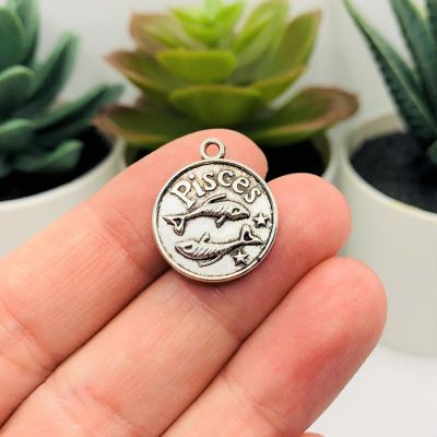 4 Pcs Silver Pisces Zodiac Coin Charms Image 1
