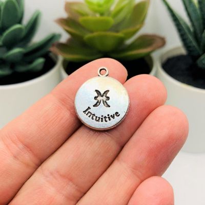 4 Pcs Silver Pisces Zodiac Coin Charms Image 2