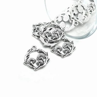 4 Pcs Silver Round Mushroom Charms Image 1