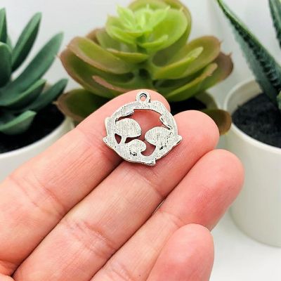 4 Pcs Silver Round Mushroom Charms Image 2