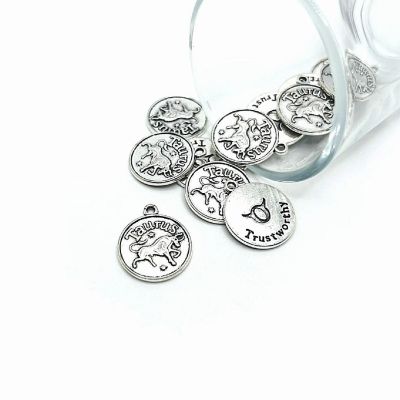 4 Pcs Silver Taurus Zodiac Coin Charms Image 1
